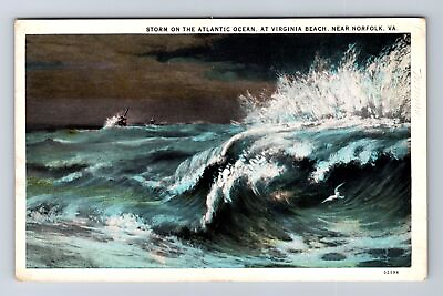 #ad Norfolk VA Virginia Virginia Beach Storm on Atlantic Ocean Vintage Postcard $7.99