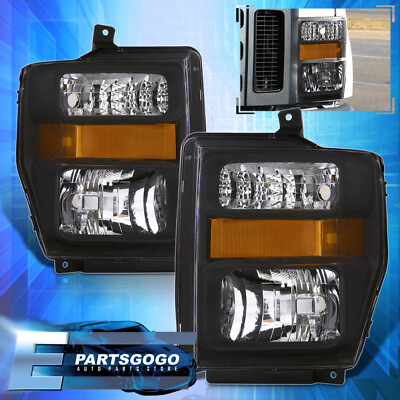 #ad For 08 10 F 250 F 350 F 450 SuperDuty Headlights Lamps Pair LeftRight Black AM $73.99