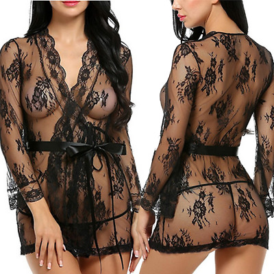 #ad US Women Lace Sexy Lingerie Nightwear Sleepwear G string Babydoll Underwear Set $12.99