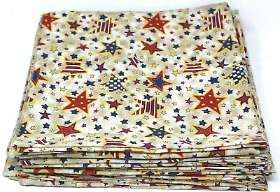 #ad 20 Cloth Napkins Red White Blue Yellow Stars on Tan Background 21quot; x 21quot; #D 4 $24.49