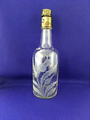 #ad Antique Hawkes Sterling Crystal Decanter Etch Thistle Pattern Sterling Cap RARE $379.99