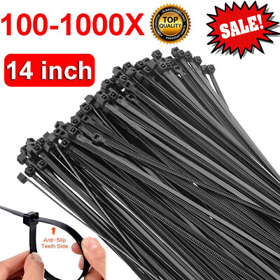 #ad 100 1000x Cable Ties 14quot; Heavy Duty Nylon Wire Wrap Zip Ties UV Resistant Lot $6.85