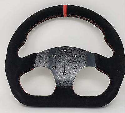 #ad 12.5quot; D Shaped Steering Wheel Race Style Alcantara Suede Leather with Red Stitch $75.99