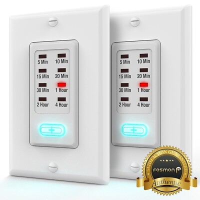 2x In Wall Switch Gang Countdown Programmable Timer Auto Bathroom Fan LED Light $23.99