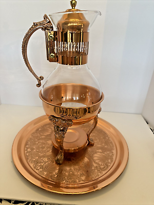 #ad Vtg Princess House Copper Glass Coffee Carafe Warming Stand amp; TRAY B $68.00