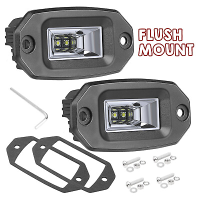2x 4quot; Flush Mount LED Pods Work Light Bar Flood Driving Reverse Off Road 4WD 5quot; $29.98