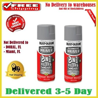 #ad 2 Pack Rust Oleum Automotive 2 in 1 Filler Sandable Primer Spray Paint 12oz Gray $18.99