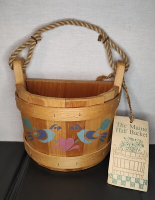 #ad Vintage The Maine Bucket CO Half Bucket Barrel Planter Farmhouse Garden Decor $16.99