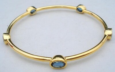 #ad Fabulous solid 18 CARAT Gold faceted London Blue topaz Stone Bracelet Bangle $2574.00