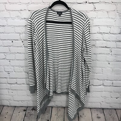 #ad Torrid Top Womens 2X Gray Striped Open Front Long Sleeve Tunic Cover Up Casual $19.99