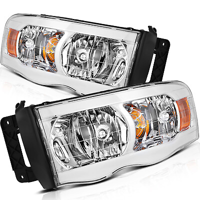 #ad For 2002 2005 Dodge Ram 1500 2500 3500 Chrome Headlight Assembly W LED DRL Pair $139.99