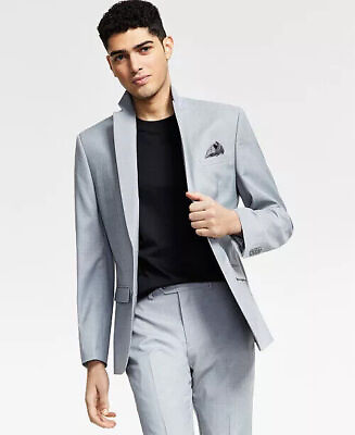 #ad BAR III Men#x27;s Slim Fit Sharkskin Suit Jacket Light Grey 40R 2 Button $46.19