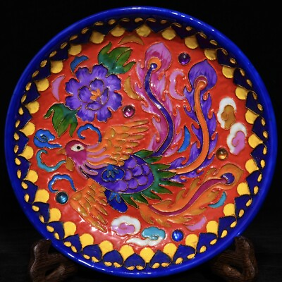 #ad 7“ China ancient Ru Kiln Filamentation Enamel set gems Phoenix pattern disc $408.00
