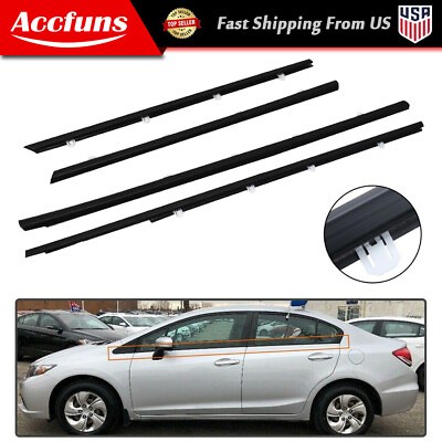 #ad New For Honda Civic 2012 2015 Outer Window Moulding Trim Weather Strips Seal 4X $27.95