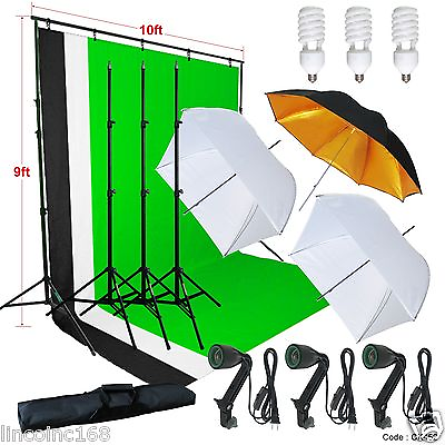 Photography Studio Lighting 9x10 Backdrop Stand Muslin Set Photo Light Kit $99.99