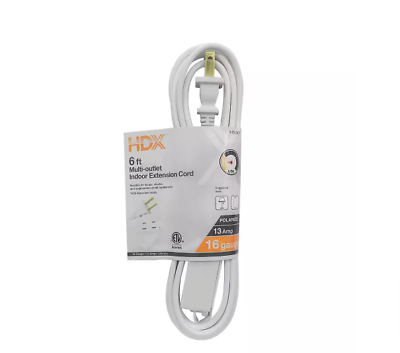 #ad NEW 6 Ft. 16 2 Light Duty Indoor Extension Cord White High Quality And Free Ship $3.22