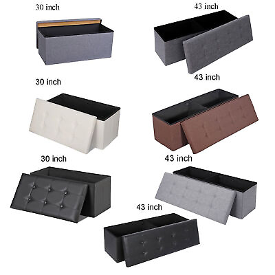 #ad Folding Storage Ottoman Bench Chest Footrest Stool Toy Box for Living Room $28.58