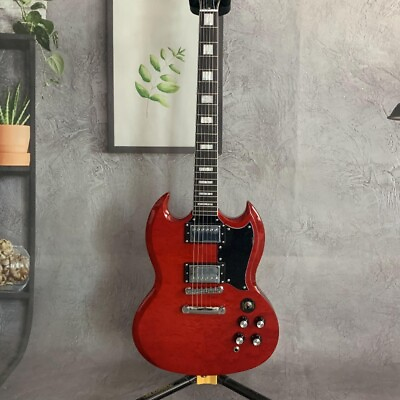 #ad Cherry Red SG Standard Electric Guitar HH Pickups Mahogany Body Black Pick Guard $253.00