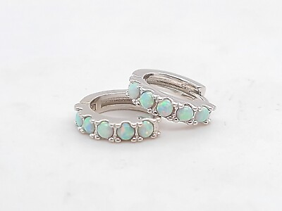 #ad Caitlyn Minimalist Dainty Opal Huggie Hoop Earrings Sterling Silver $19.25