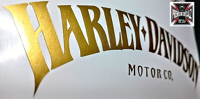 #ad 2x Die Cut Harley Davidson 200mm wide PREMIUM MATTE GOLD Tank Decals f100 Chev AU $55.00