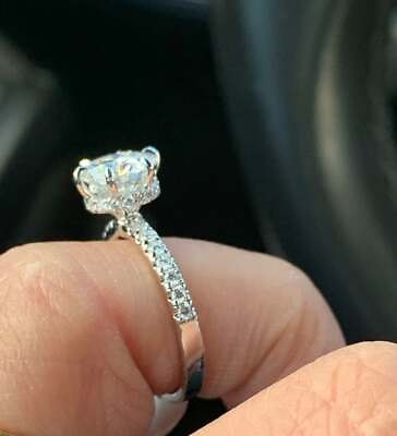 #ad 14k Gold Round brilliant diamond ring under halo Lab Created Hallmark Ring @ $425.00