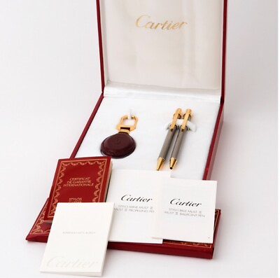 #ad Vintage Must de Cartier Stainless Steel Pen Pencil amp; Key Chain Set W Box $1000.00