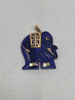 #ad 14K Blue Lapis Elephant Pendant Necklace New In Box 14k Gold Good Luck $139.99