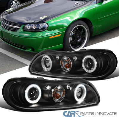 #ad Black Projector Headlights Fits 1997 2003 Chevy Malibu LED Halo Lamps LeftRight $148.95