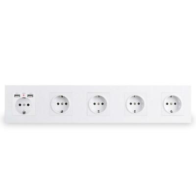 #ad EU Socket 5 Gang Wall Grounded Outlet Hidden Soft LED Indicator Dual USB Port $68.79
