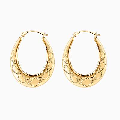 #ad Pori Jewelry 10K Yellow Gold Oval Diamond Cut Hoop Earrings No Stone $98.99