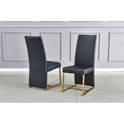 #ad Best Master Furniture Padraig Black Faux Leather Side Chairs in Gold Set of 2 $329.68