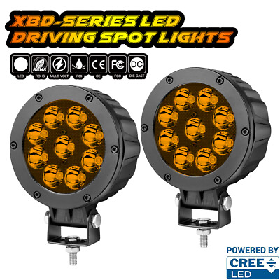 2X 5quot; Cree LED Round Driving Spot Lights Work Headlights Pods Amber Off Road 4WD $56.99