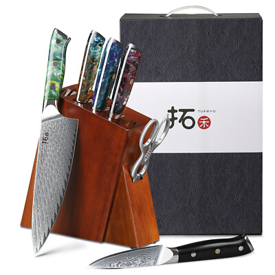 #ad 7Pcs TURWHO Kitchen Knife Set Japanese VG10 Damascus Steel with Colorful Handles $299.00