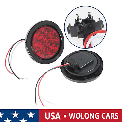 #ad 2Pcs Reverse Backup Tail Lamp 4quot; LED 12V Red Round Fit for Truck Trailer $23.26