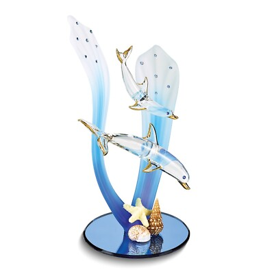 #ad Dolphin amp; Baby Glass Figurine $136.95