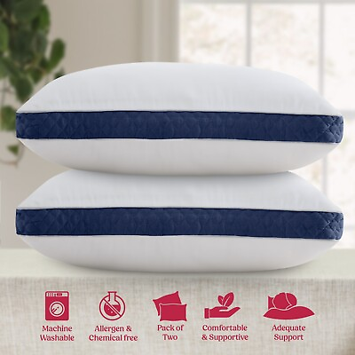 #ad Bed Pillows Set of 2 Gusseted Neck Support Soft Pillow For Side amp; Back Sleepers $29.99