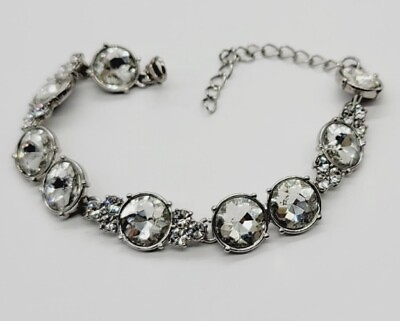 #ad Crystal Bracelet rhinestone Silver Tone 9 in Statement Bridal Prom Wedding #B11 $11.68
