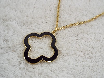 #ad EXPRESS Goldtone Black Flower Pendant Necklace B29 $3.04
