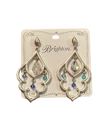 #ad Brighton Prism Lights Scallop earrings blue crystal beads silver post back $35.99