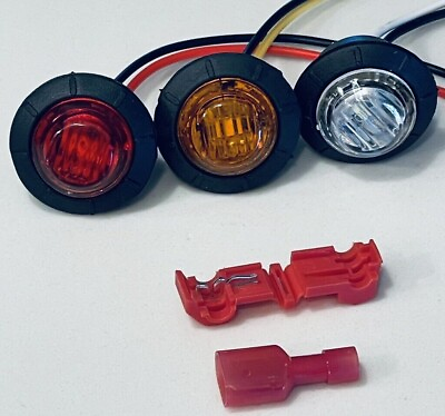 3 4quot; Inch Round Bullet LED White Red Amber Marker 12v Light amp; Tap Wire Connector $39.99