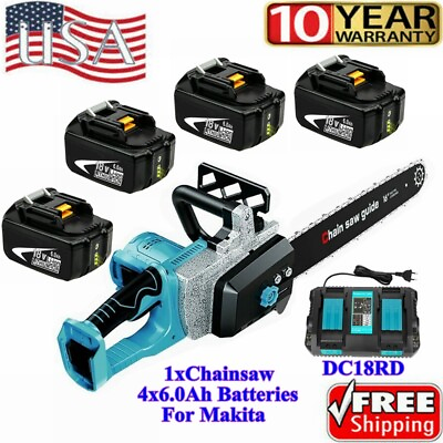 #ad 16quot; 18VX2 36V Brushless Chainsaw Kit For Makita XCU04 W 4x6.0Ah Battery Charger $269.99