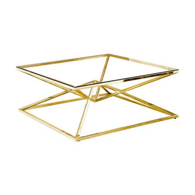 #ad Best Master Furniture Coffee Table 39quot; Stainless Steel Gold w Tempered Glass $625.56