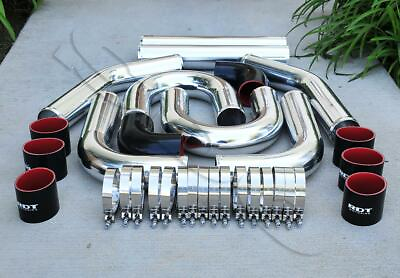 #ad 3quot; DIY Polished Intercooler Piping w U Pipe Black Silicone Coupler Clamp Kit $143.74