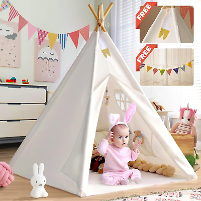 #ad Kids Teepee Tent for Kids with Carry Case Colored Bunting and Feathers Portable $46.99