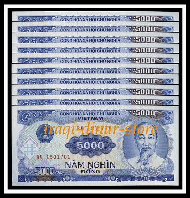#ad Vietnam Vietnamese 5000 5000 Dong X 10 Pcs 1991 1993 P 108 Uncirculated $21.38