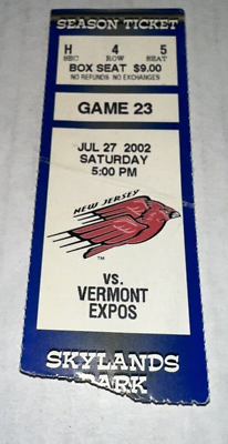 #ad 7 27 02 New Jersey Cardinals Vermont Expos Skylands Park MiLB Used Ticket Stub $18.74