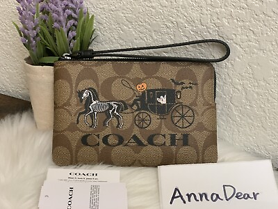#ad Coach Corner Zip Wristlet Halloween Horse amp; Carriage CN006 NWT Limited $89.80