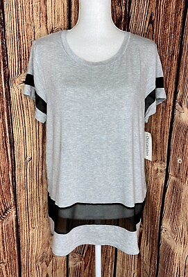 #ad NEW Occasion 2X Plus SOFT Heather Gray Black Sheer Mesh Inset Knit T Shirt $9.99
