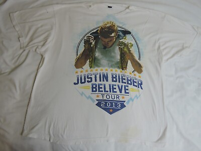 #ad Justin Bieber Believe Tour Concert T Shirt 2013 Men Official Merch White $25.00