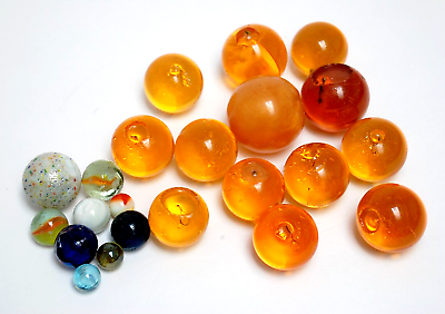 #ad 22 Acrylic Glass Marbles 1 1 4quot; Burnt Amber Orange Translucent Chipped Wounded $8.99